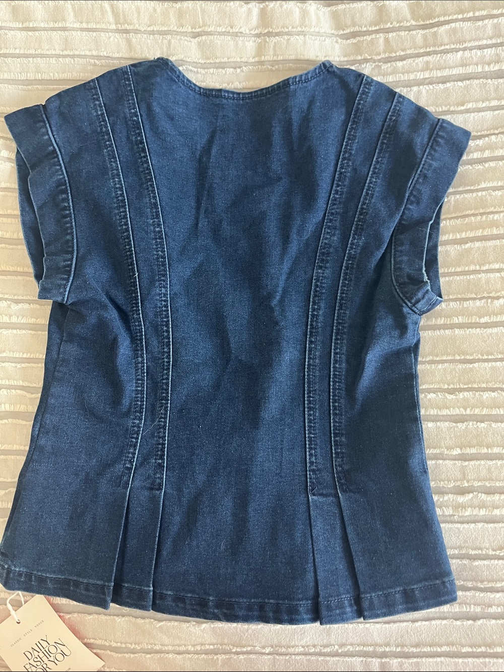 Tankaneko Dark Blue Denim Button-Front Women's Top - Picture 5 of 6